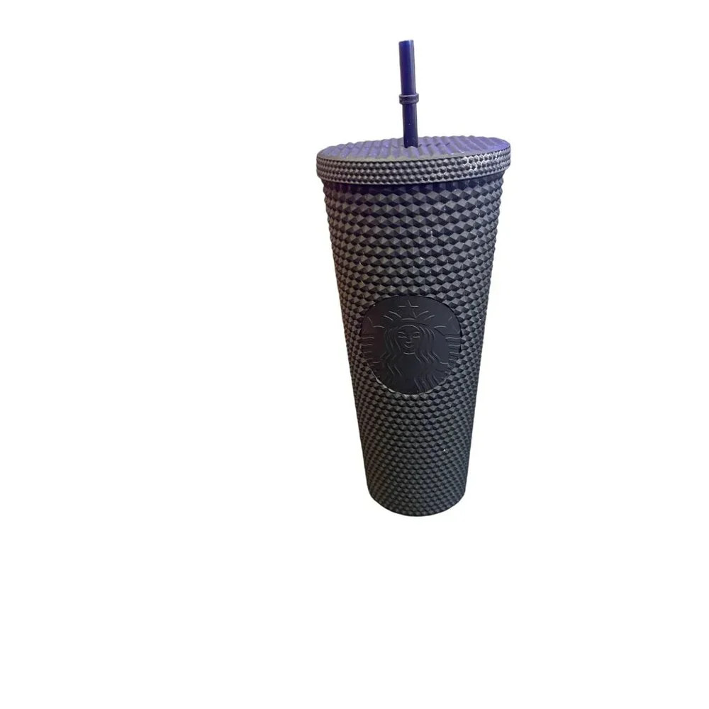 Starbucks 2022 Matte Black Studded Travel Tumbler 24 oz With Straw Venti‎